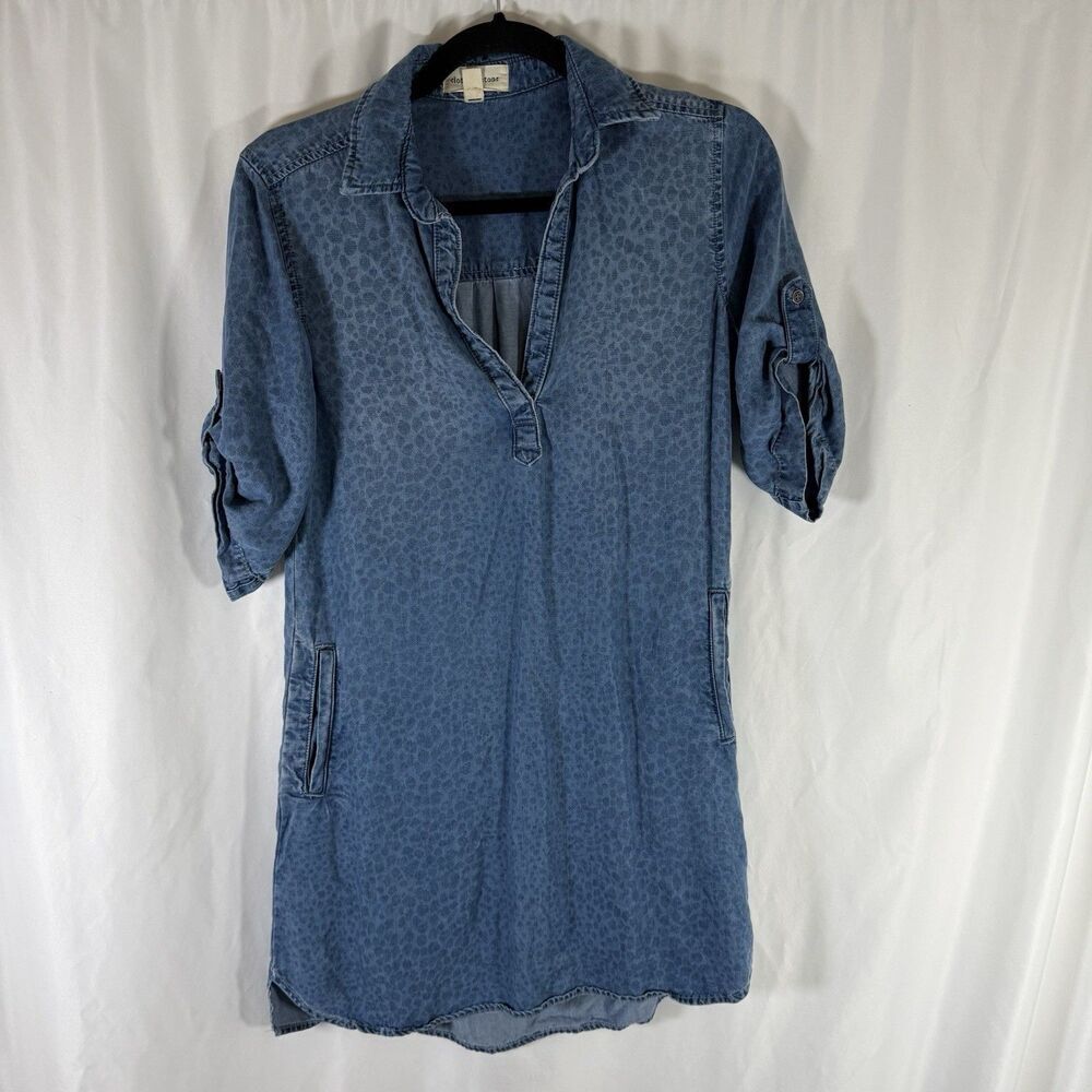 Cloth & Stone Mini Dress Women's XS Chambray Vneck Short Sleeve Collared Pockets